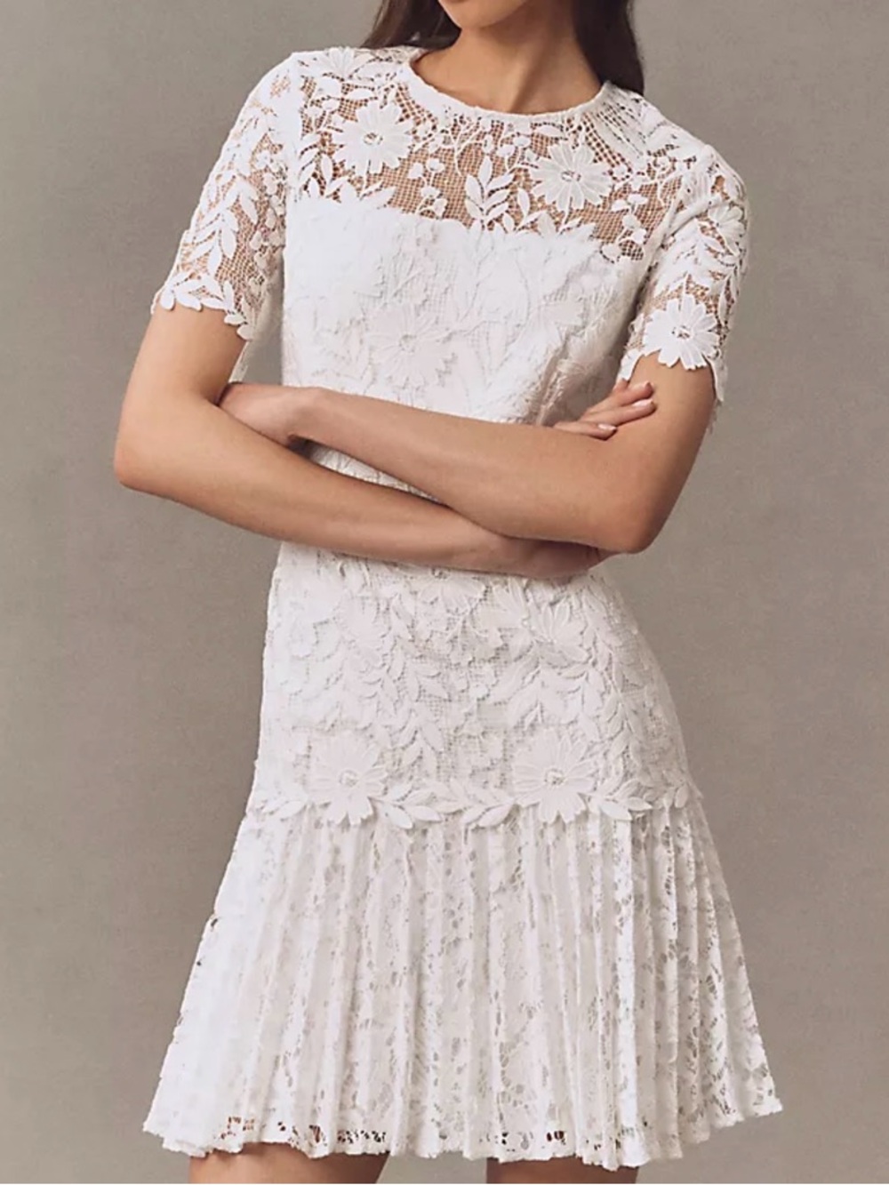 Milly Nikoletta Mixed Laces Pleated Combo Mini Dress Bridal White Size 6 New